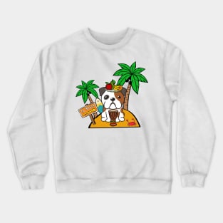 Funny english bulldog is on a deserted island Crewneck Sweatshirt